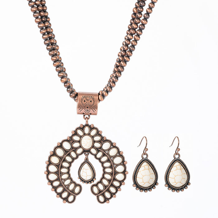 Wholesale Vintage Bohemian Turquoise Flower Earring and Necklace Jewelry Accessory