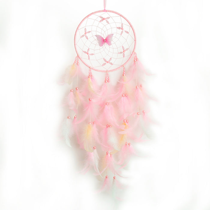Wholesale Handmade Dreamcatcher Wind Chime Pink Butterfly Flower Rooster Feather Home Decor MOQ≥2