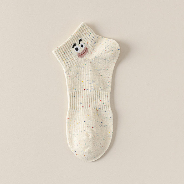 Wholesale New socks with short tube, dotted yarn, cute expression, boat socks that don't fall off the heel