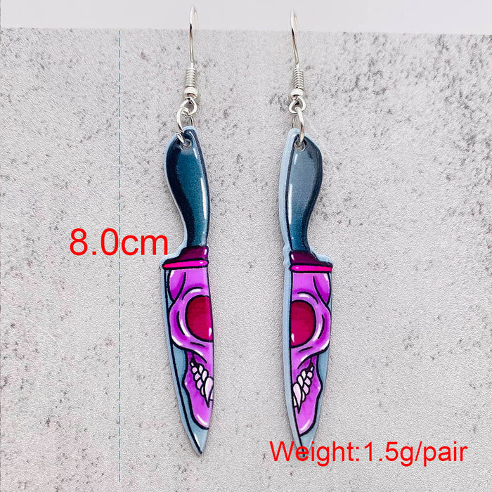 Wholesale  blood print acrylic earrings simulation personality sharp knife kitchen knife earrings funny earrings