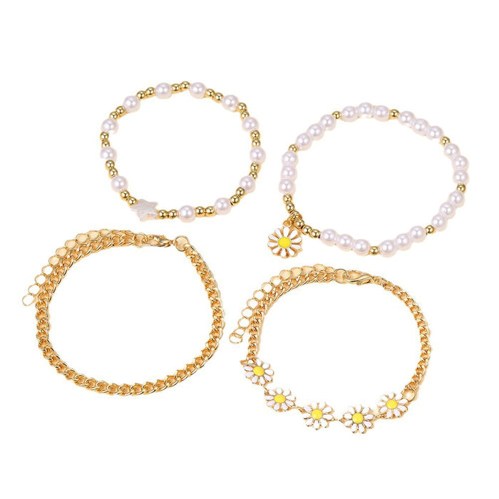 Wholesale Alloy Small Daisy Pearl Bracelet Set JDC-BT-HaoZ001