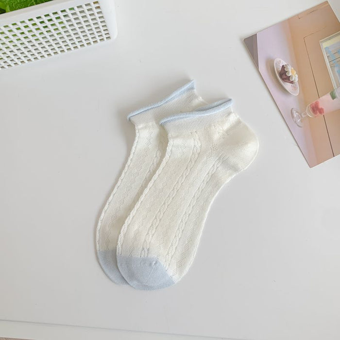 Wholesale Curled edge mesh socks short tube boneless women's socks thin
