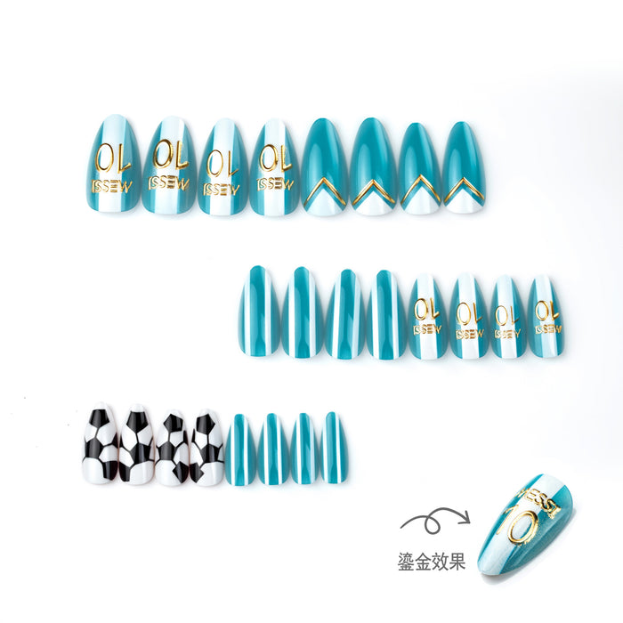 Wholesale World Cup Gold Plated Cat-Eye Football Almond Nail Art Set-24 Pieces