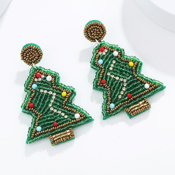 Wholesale Christmas Fabric Rice Bead Earrings Hand-Sewn Christmas Tree Old Man Snowman Snowflake Earrings