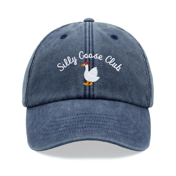 Wholesale Washed Baseball Cap With Goose Print And English Letters Black Adjustable Sun Hat For Summer