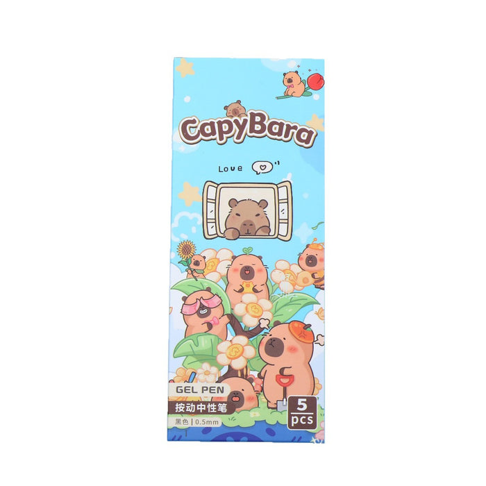 Wholesale 5pcs/set Cute Press Black Pen Capybara Party ST Quick Dry Brush Pen High Color Value Cartoon Burden Reduction Pen