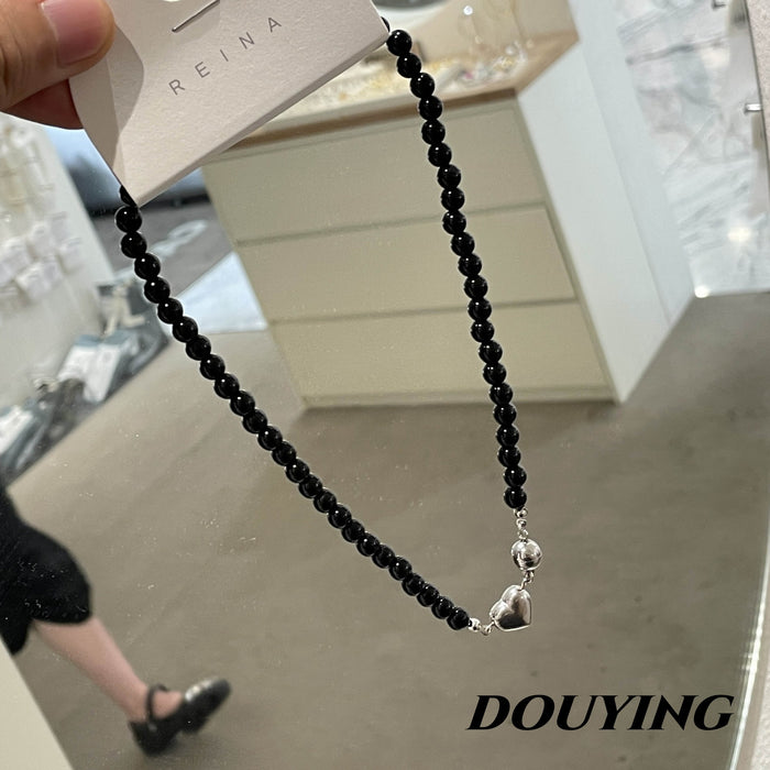Wholesale Black Beaded Pearl Love Magnetic Buckle Necklace JDC-NE-DouYin003