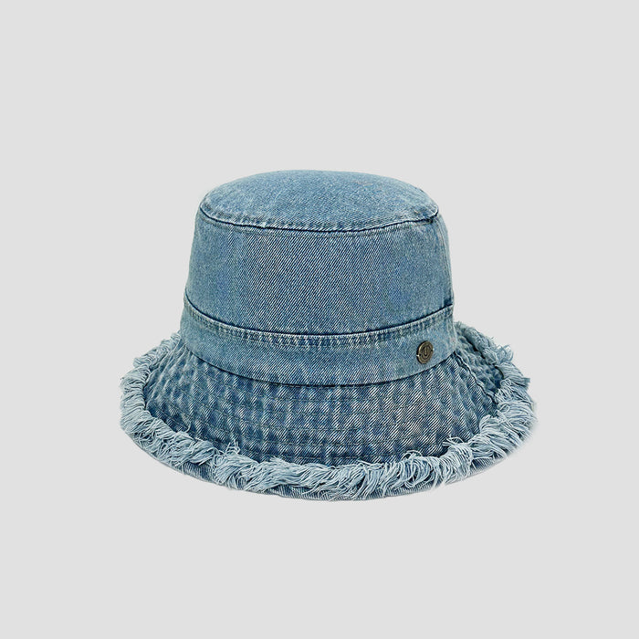 Wholesale Fashionable fringed denim hat, washed and worn fisherman hat, sun shading hat, sun protection versatile hiking hat