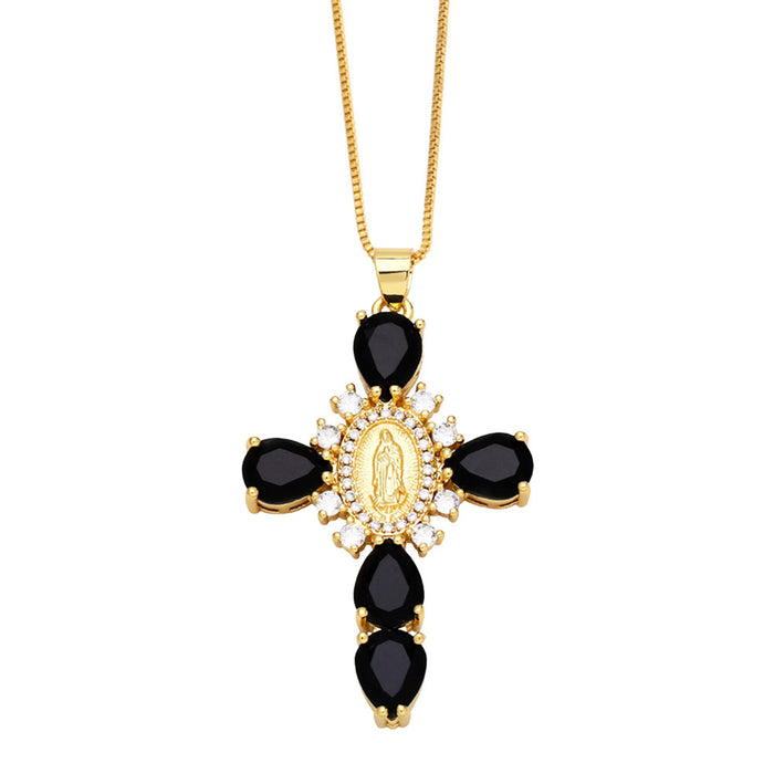 Wholesale Cross full diamond necklace electroplated crown zircon collarbone chain