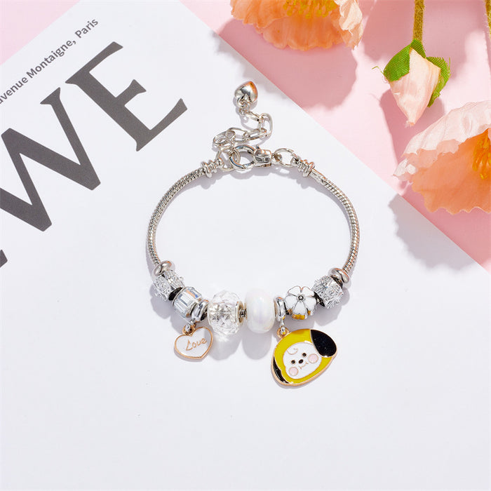 Wholesale stainless steel DIY female student Heart pendant beaded Charms Bracelets