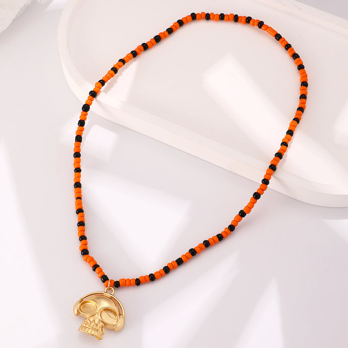 Wholesale Skull Ghost Pumpkin Bat Pendant Necklace Women's Beaded Bracelet suit Halloween