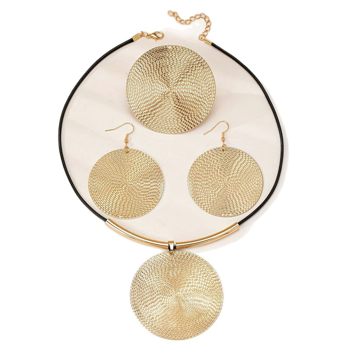 Wholesale three pieces/set of exaggerated grain round pendant necklace ring earrings suit