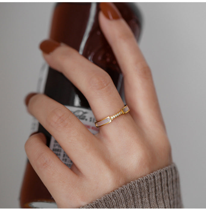 Wholesale Japanese light luxury versatile micro inlaid ring, rose gold titanium steel ring, niche design