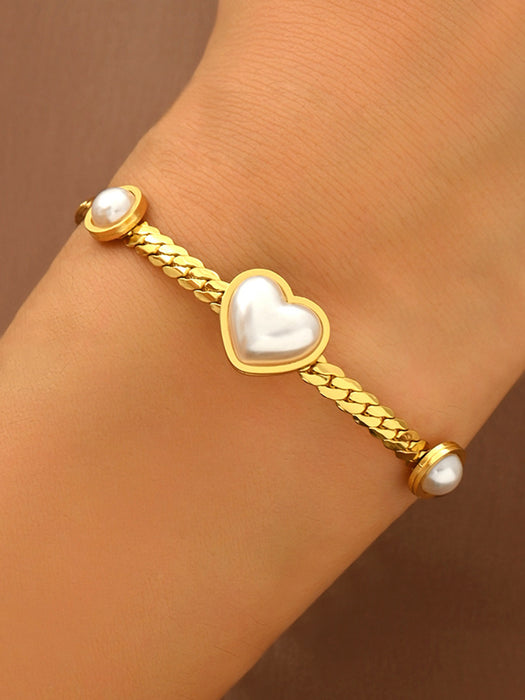 Wholesale Women S Gold Tone Stainless Steel Heart Imitation Pearl Necklace And Bracelet Set Fashion Accessory