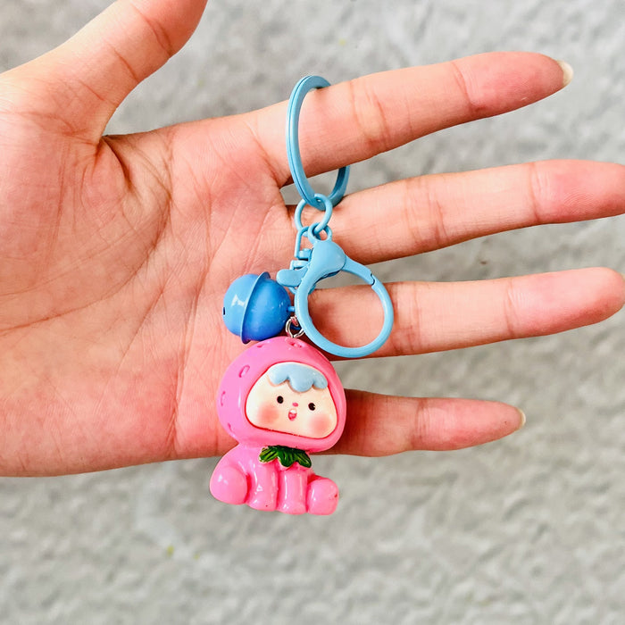 Wholesale Cute Fruit Animal Bell Keychain Blind Bag Plastic Resin Car Key Accessory Gift For Girls