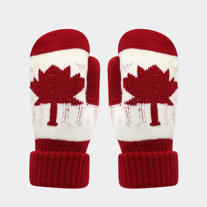 Wholesale Maple Leaf Pattern Unisex Casual Winter Warm Knitted Hat Set