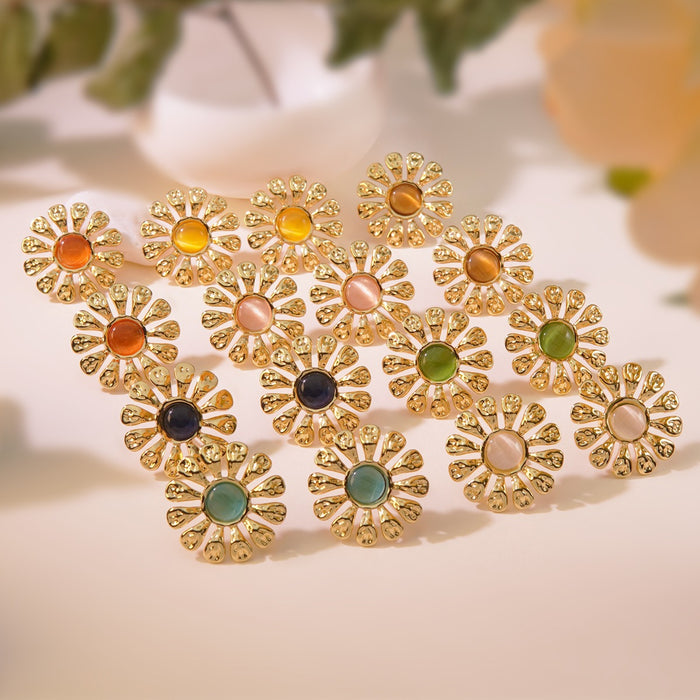 Wholesale Vintage Cat Eye Sunflower Earrings JDC-ES-JW006