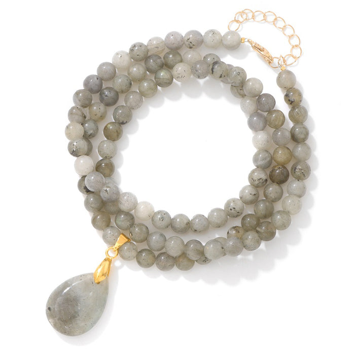 Wholesale 6mm stone bead teardrop pendant long necklace