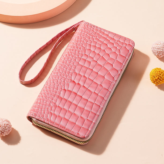 Wholesale Wine Red Crocodile Pattern Long Wallet For Women Stylish PVC Multi Pocket Zip Clutch Fashion Accessory For Gift Boutique Resale