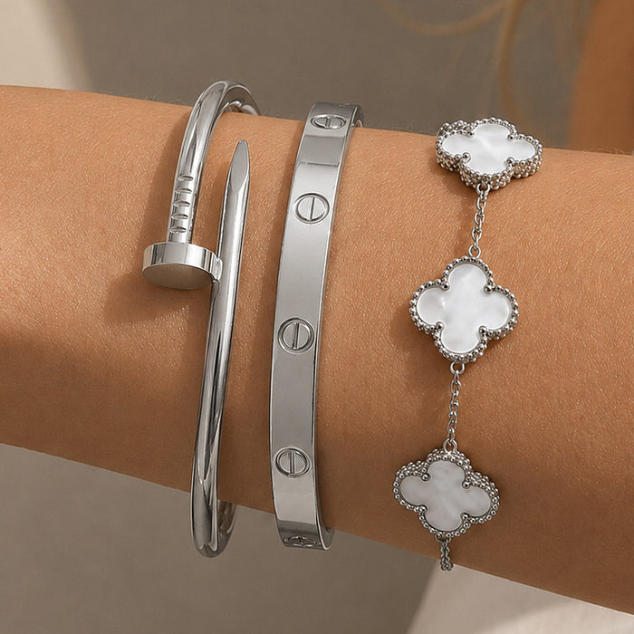 Wholesale Four Leaf Clover Bracelet Titanium Steel Simple Lucky Charm Jewelry Gift Fashion Accessory