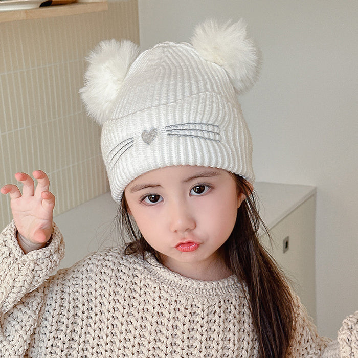 Wholesale Autumn and winter knitted wool hat double ball wool hat imitation fox fur hat