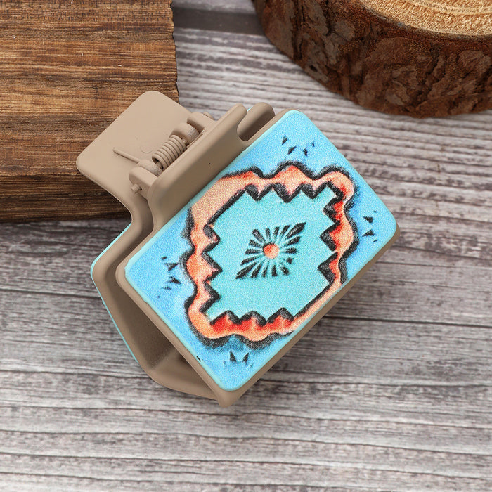 Wholesale Western Denim Cactus Leather Hairpin Mid-style Grab Clip Shark Clip Women