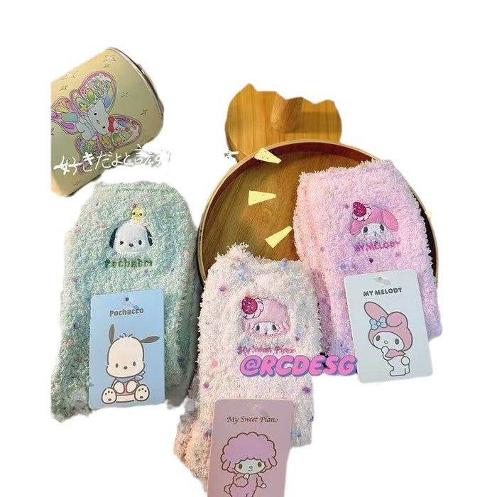 Wholesale Cute Cartoon Colorful Polka Dot Coral Fleece Winter Thickened Warm Women' s Mid-Calf Socks