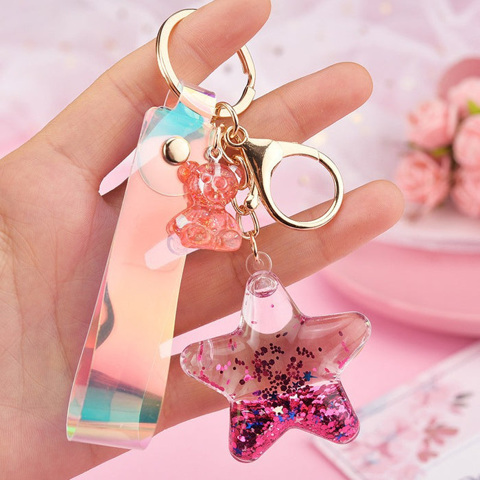 Wholesale Acrylic Keychain Pentagram Oil-Filled Keyring