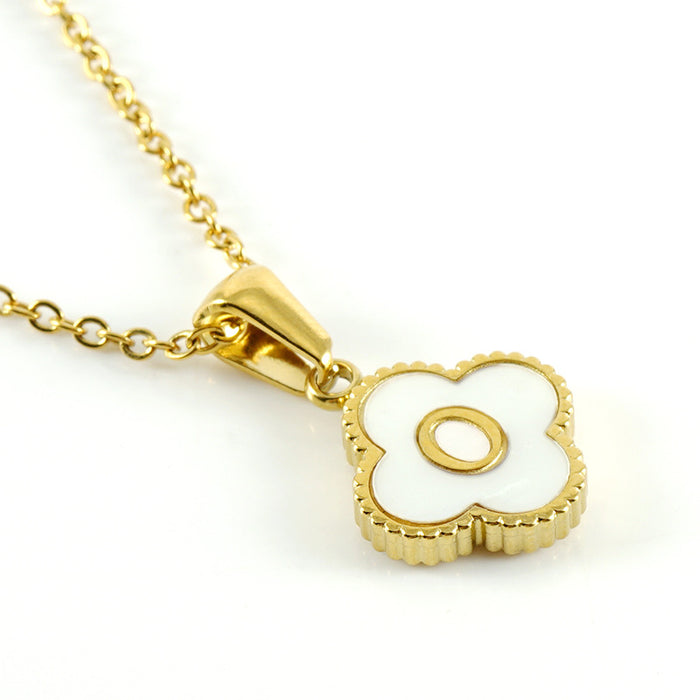 Wholesale Shell Letter Four Leaf Clover Pendant 18K Gold Stainless Steel Necklace JDC-NE-ZhongX005