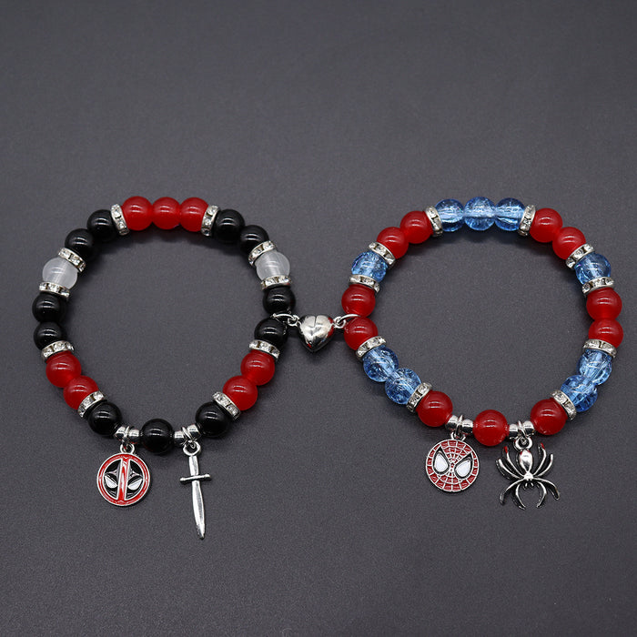 Wholesale beaded  and cat love magnetic couple elastic bracelet imitation moonstone