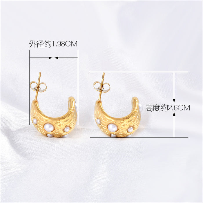 Wholesale French Style Baroque with Diamond Imitation Pearl Texture Earrings