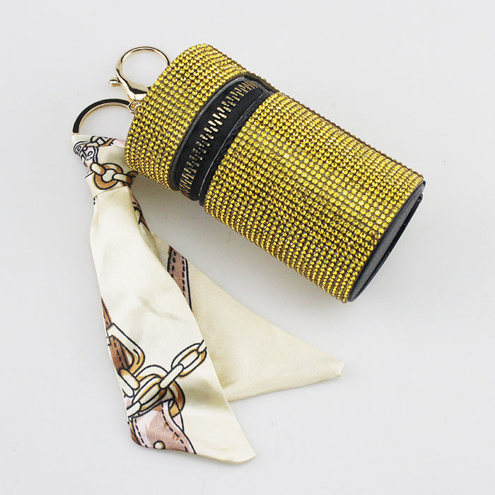 Wholesale Purple Rhinestone Lipstick Perfume Bottle Keychain Bag Charm Everyday Car Key Accessory