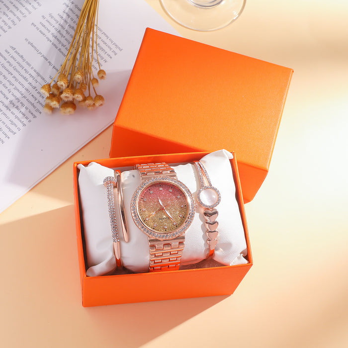 Wholesale Titanium Steel Casual Thin Strap Mesh Strap Quartz Watch + Bracelet Set