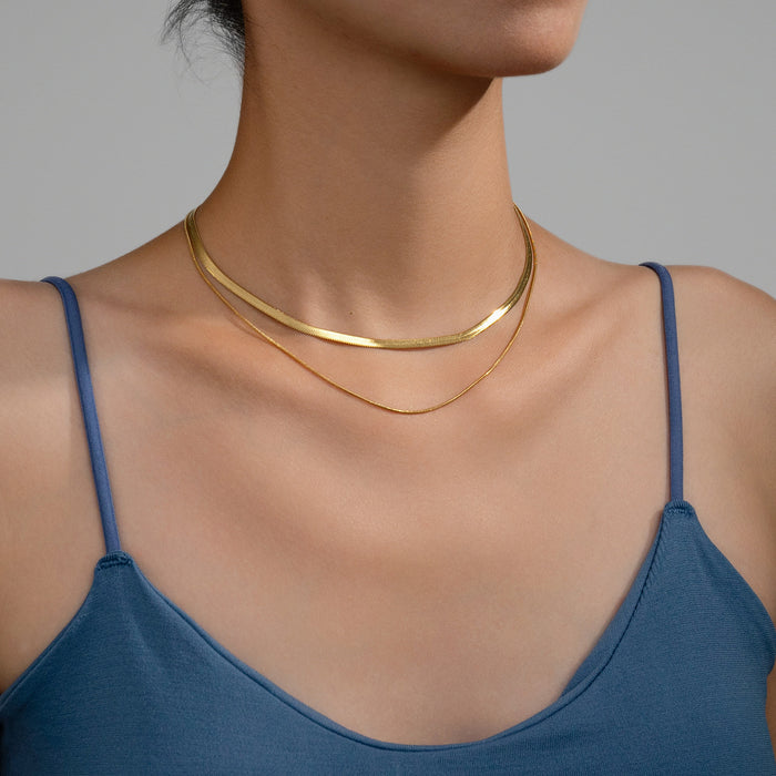 Wholesale 2pcs Stacked necklaces,  plain chain,  snake bone,  titanium steel chain