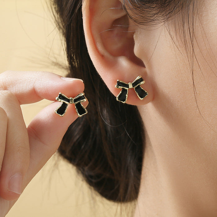 Wholesale S925 silver needle earrings, Korean style black bow new style