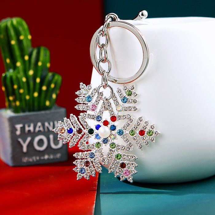 Wholesale Rhinestone Christmas Snowflake Car Keychain Zinc Alloy Charm for Gift