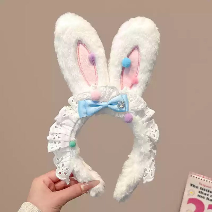 Wholesale Women's Cute Plush Bunny Ears Lace Bow Headband