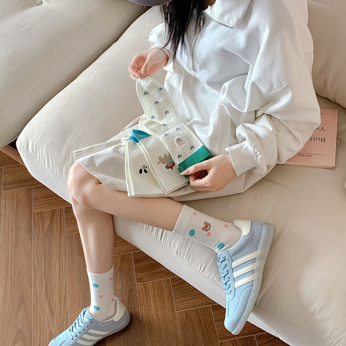 Wholesale Socks Candy Color Cute Embroidery Middle Tube Socks Pile Sock Cotton