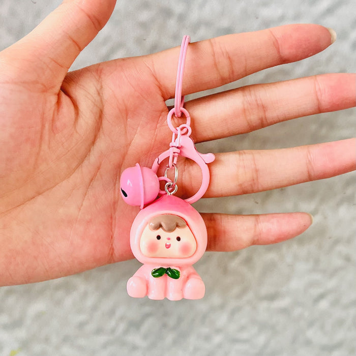 Wholesale Cute Fruit Animal Bell Keychain Blind Bag Plastic Resin Car Key Accessory Gift For Girls