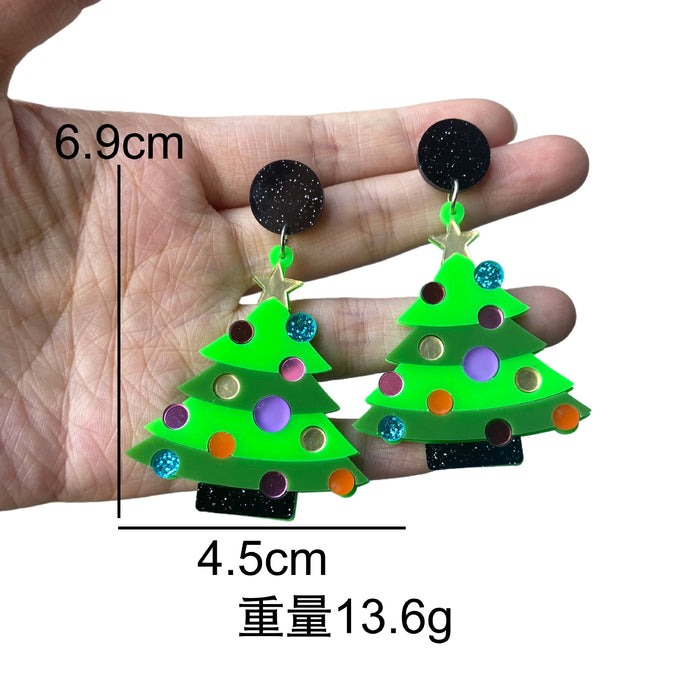 Wholesale Christmas acrylic earrings color ing green pink Christmas tree personality earrings
