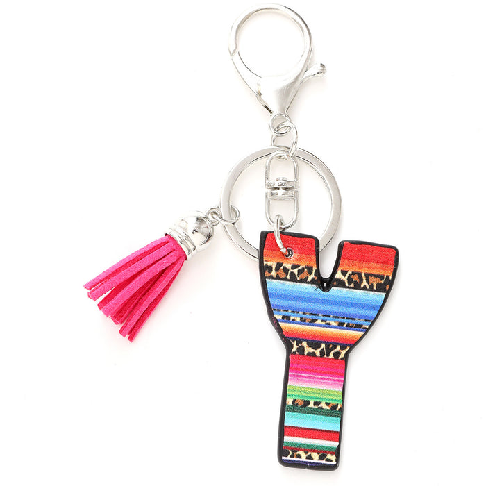 Wholesale Tassel Rainbow Letters Leopard Leather Keychain JDC-KC-YiTian016