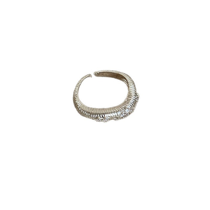 Wholesale Brushed Silver Ring with Scattered Diamond Accents