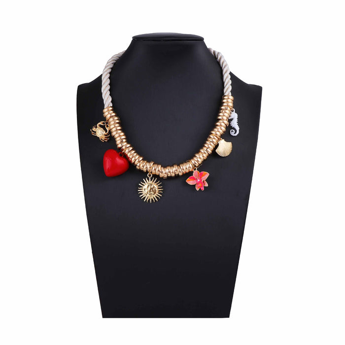 Wholesale Circle Metal Hanging Rope Casual Necklace Alloy Oil Dropping Pendant