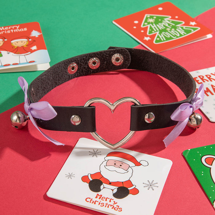 Wholesale Leather Punk Choker Necklace with Heart and Bell Trendy Fashion Accessory MOQ≥2