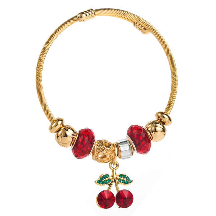 Wholesale Cherry heart key pendant stainless steel diamond-encrusted adjustable bracelet