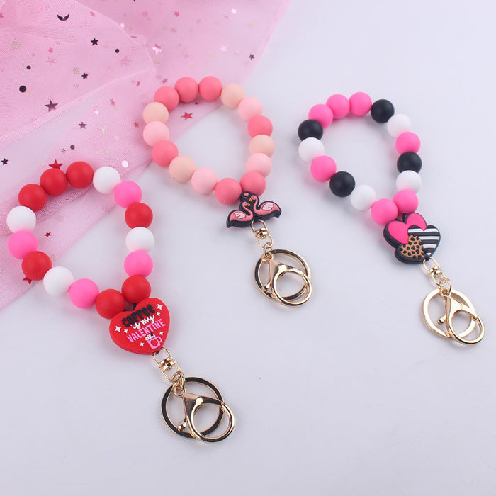 Wholesale Valentine's Day Love Leopard Print Swan Silicone Beaded Wrist Keychain JDC-KC-GuangTian014