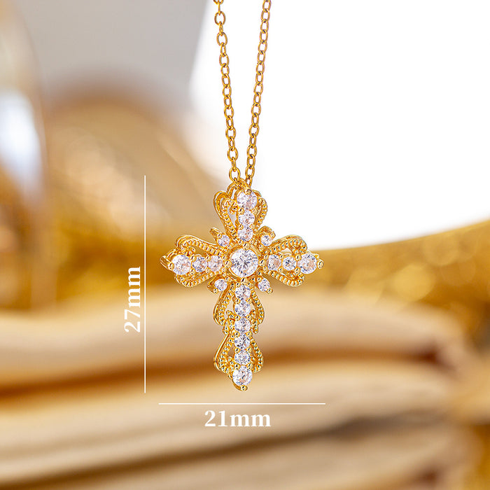 Wholesale Zircon-set cross Titanium steel necklace
