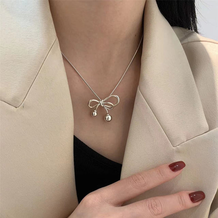 Internet Celebrity Bowknot Woolen Chain Necklace Female Niche Design