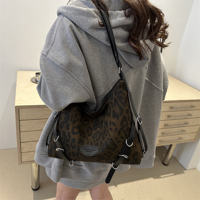 Wholesale Vintage leopard print tote bag, large capacity backpack, commuting single shoulder crossbody bag
