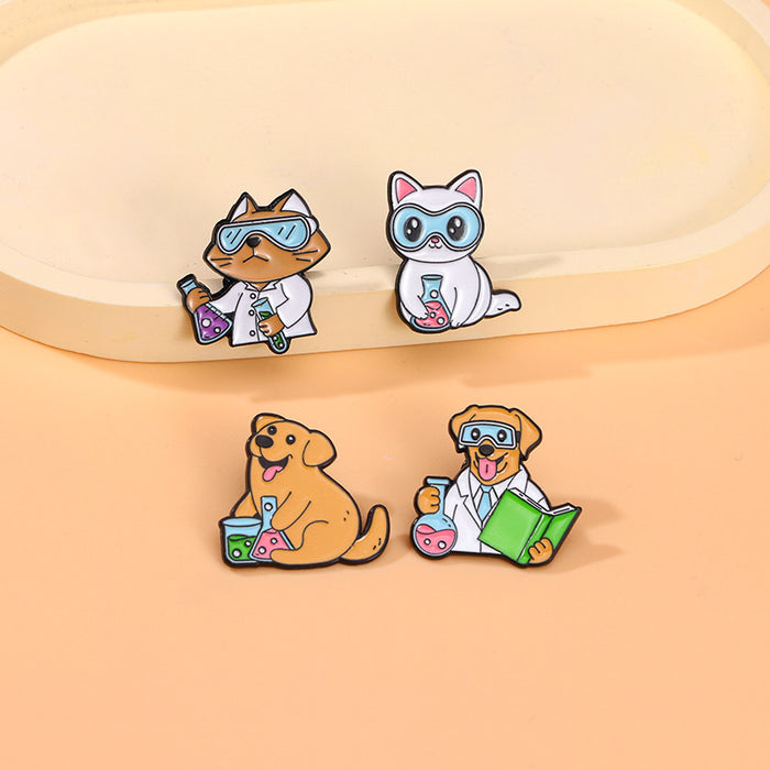 Wholesale Small animal chemist brooch cartoon cute cat and puppy fixed clothing accessories metal badge